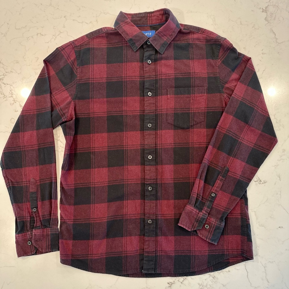 Apt. 9 Men's Burgundy and Black Plaid Shirt